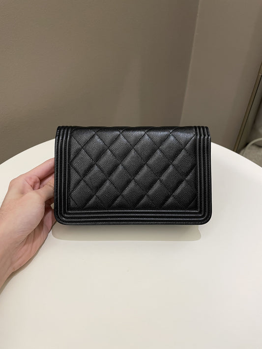 Luxury Chanel Quilted Boy Wallet On Chain Black Caviar