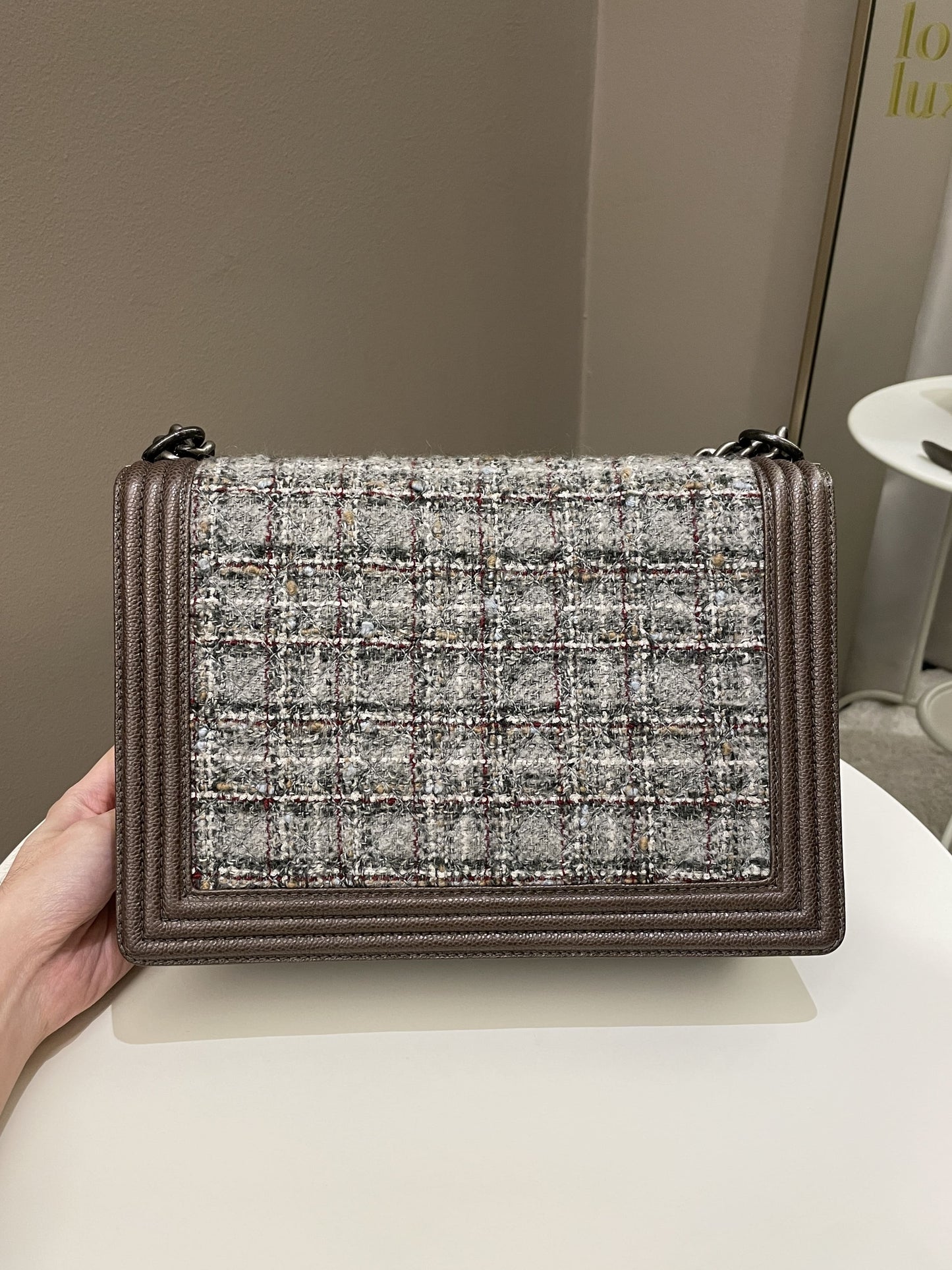 Luxury Chanel Quilted Boy Large Toffee Caviar / Tweed
