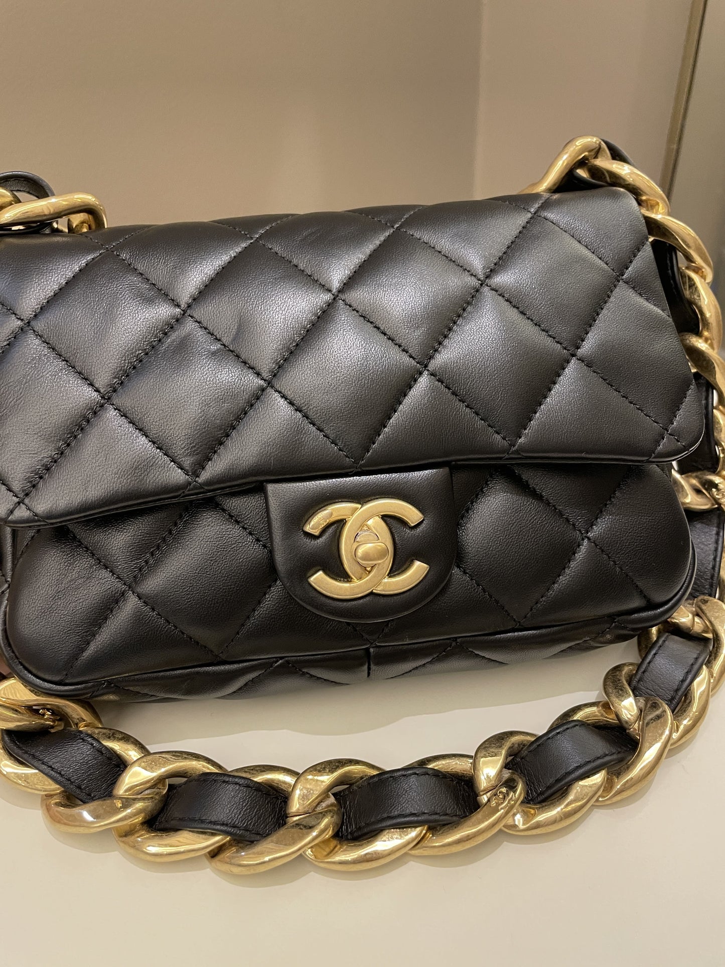 Luxury Chanel 22S Funky Town Flap Bag Black Calfskin