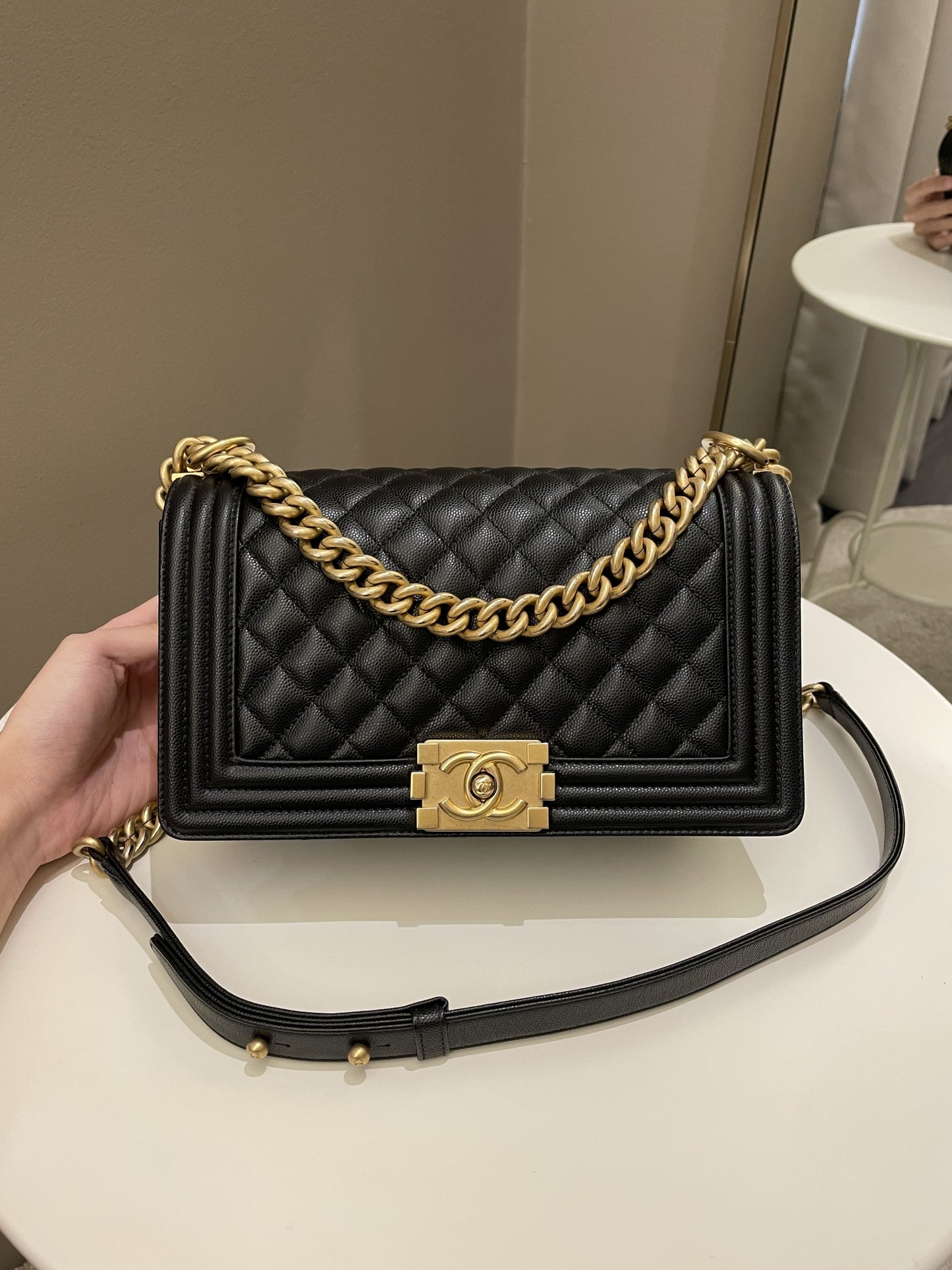 Luxury Chanel Quilted Boy Old Medium Black Caviar