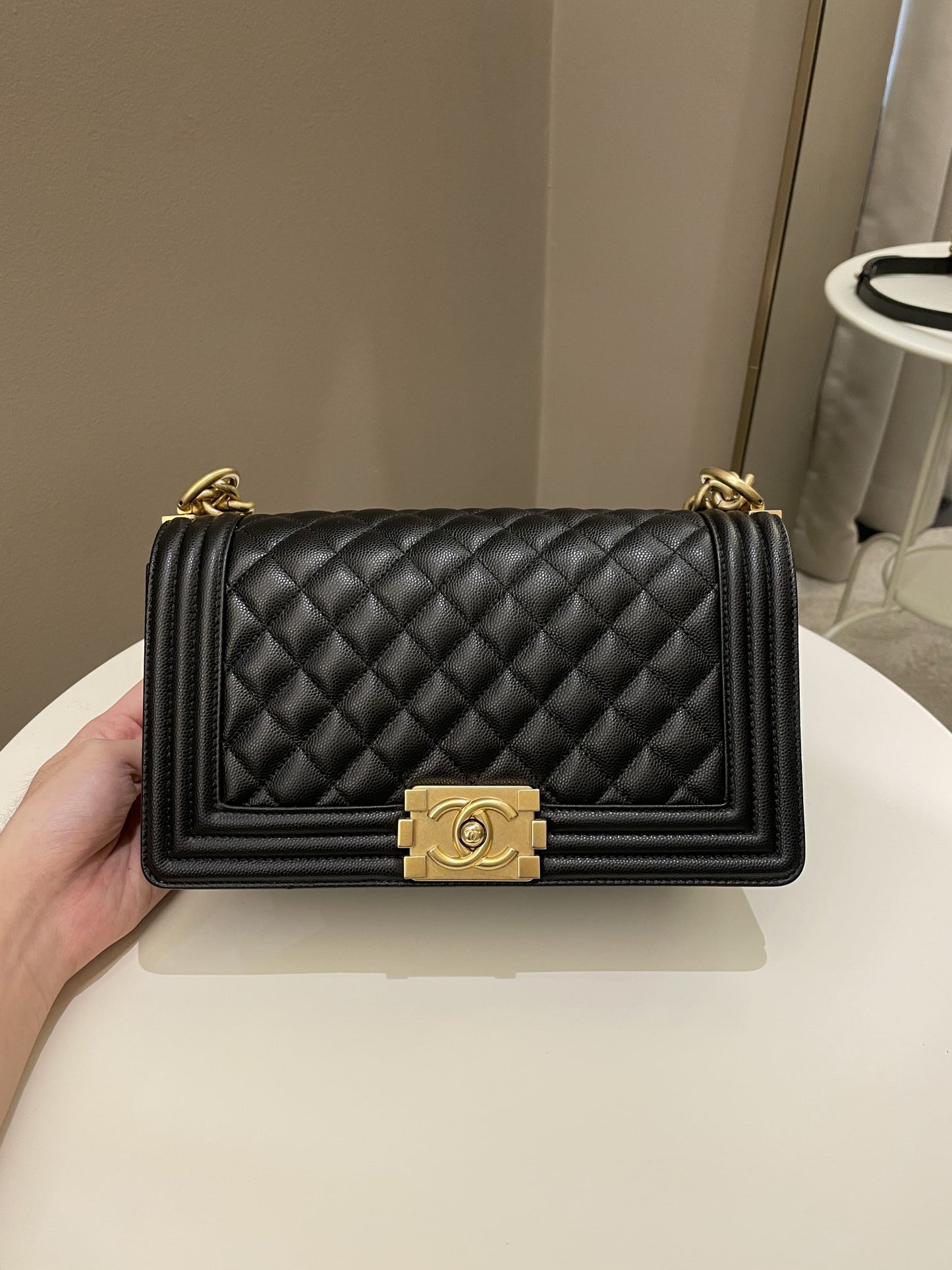 Luxury Chanel Quilted Boy Old Medium Black Caviar