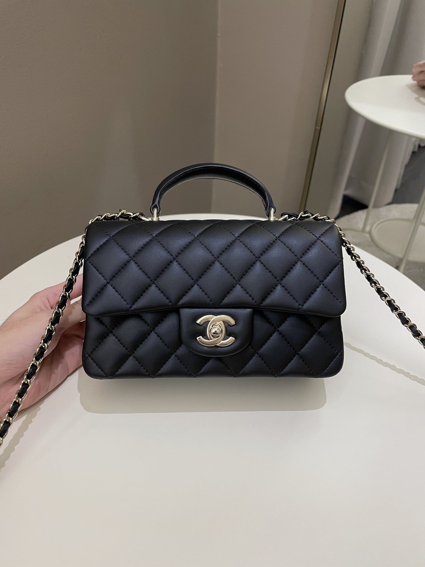Luxury Chanel Quilted Top Handle Mini Rectangular Midnight Iridescent