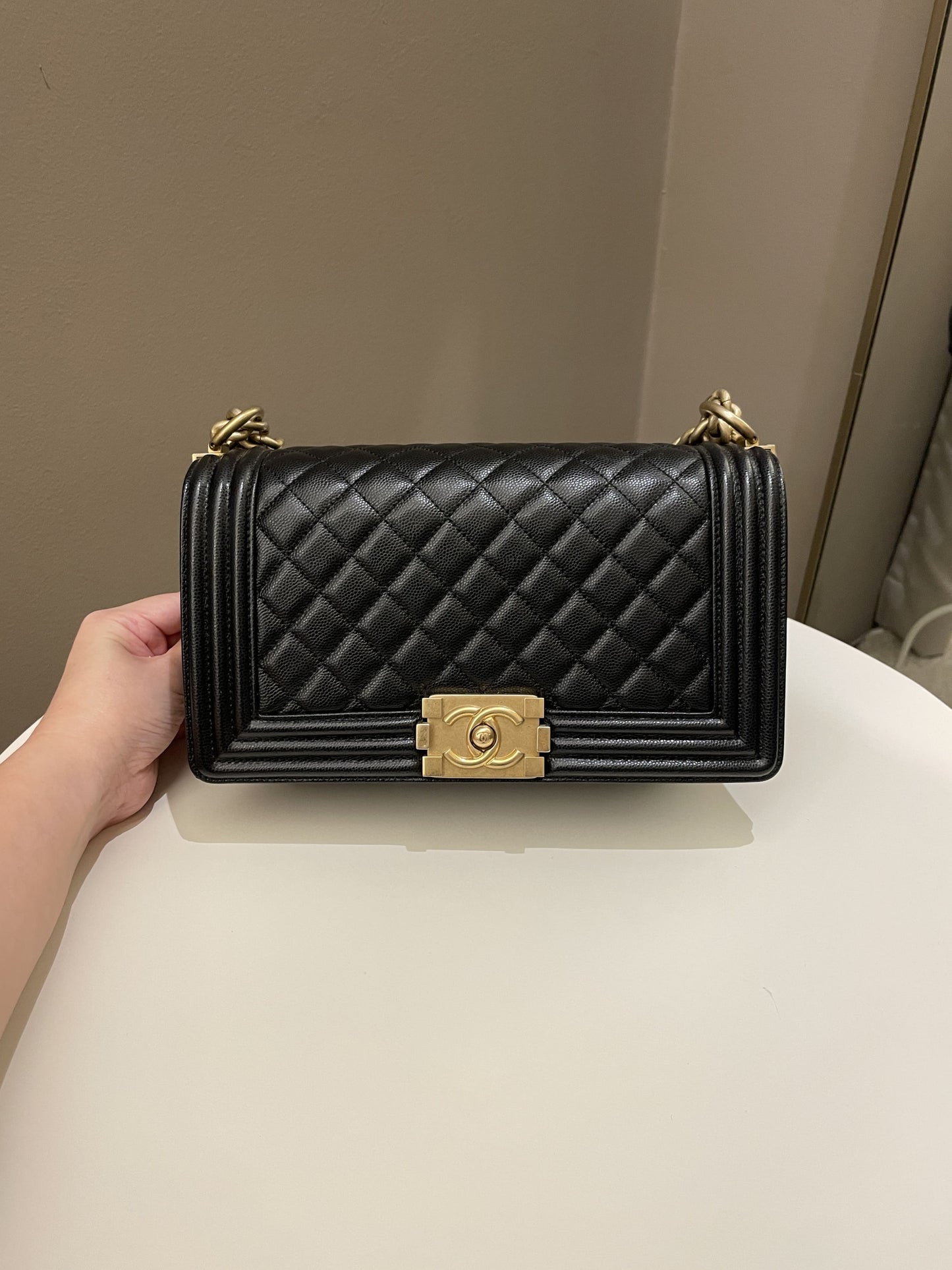 Luxury Chanel Quilted Boy Old Medium Black Caviar