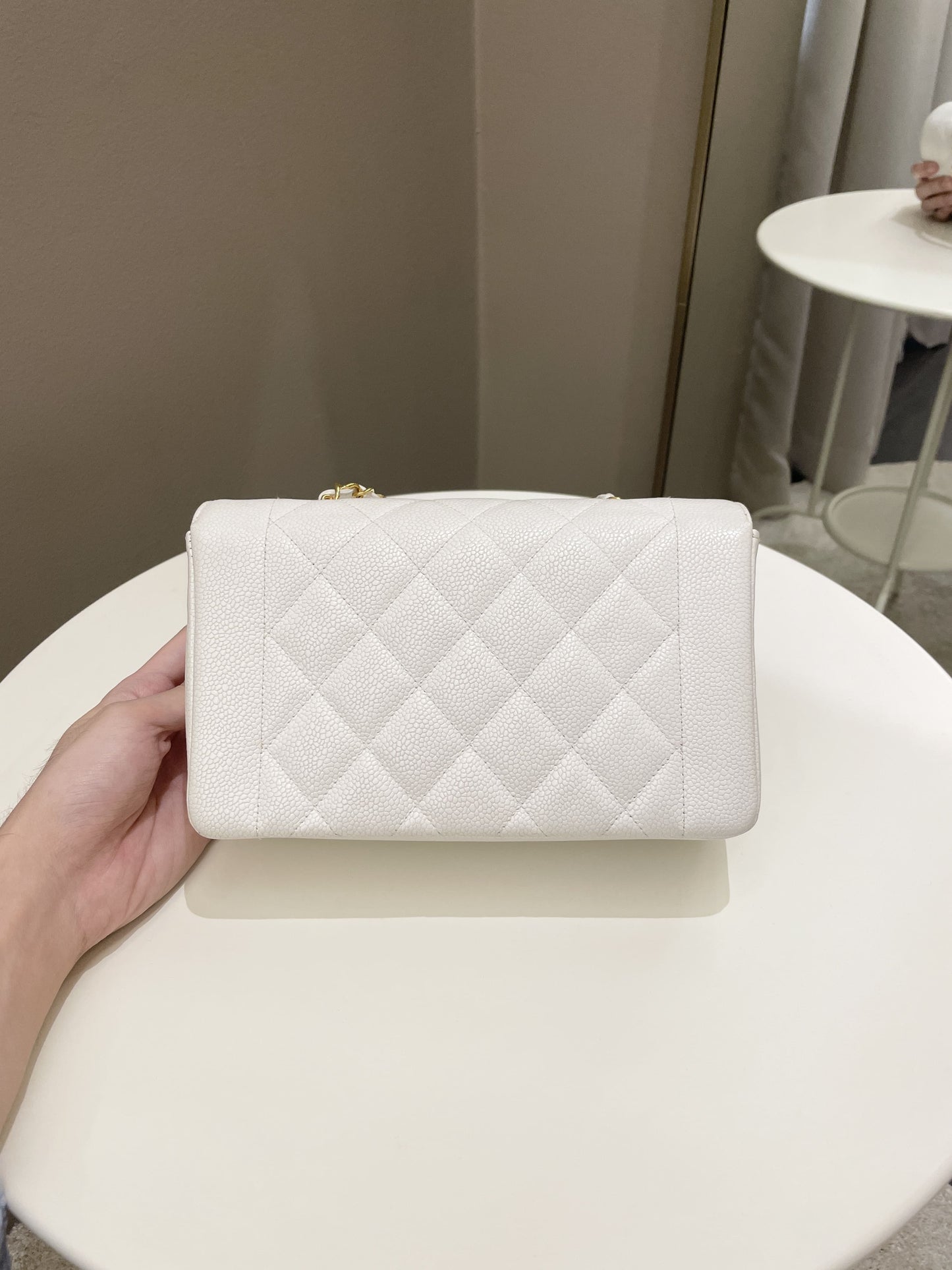 Luxury Chanel Vintage Quilted Diana Flap Bag White Caviar