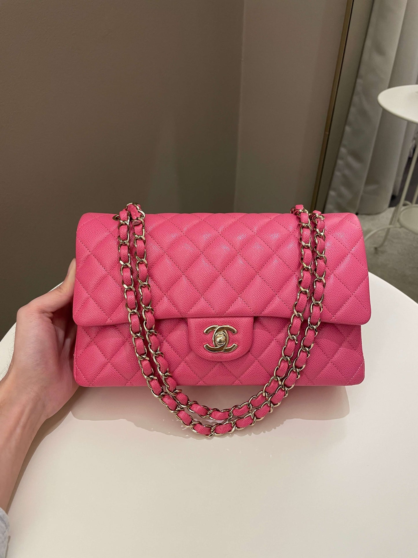 Luxury Chanel Classic Quilted Medium Double Flap Bubblegum Pink Caviar