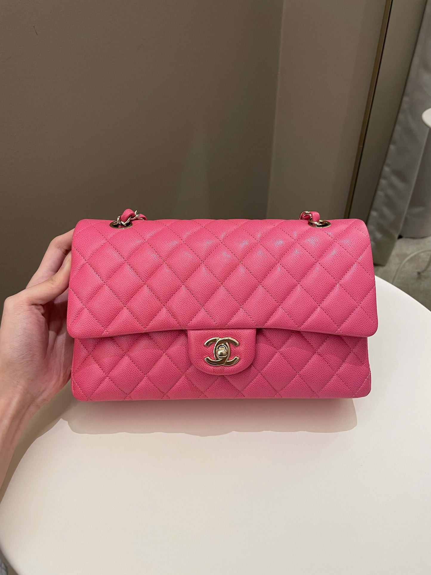 Luxury Chanel Classic Quilted Medium Double Flap Bubblegum Pink Caviar