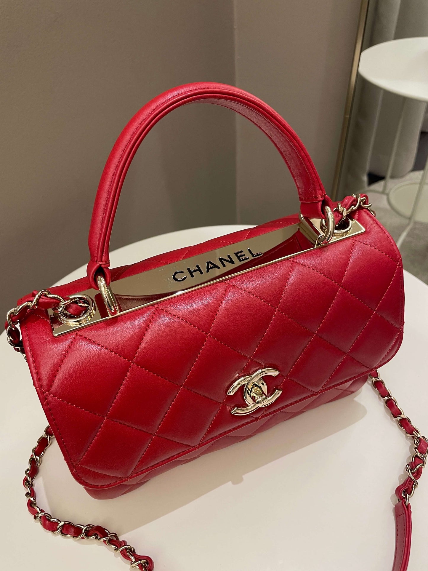 Luxury Chanel Trendy Cc Flap Bag Red Stiff Lambskin
