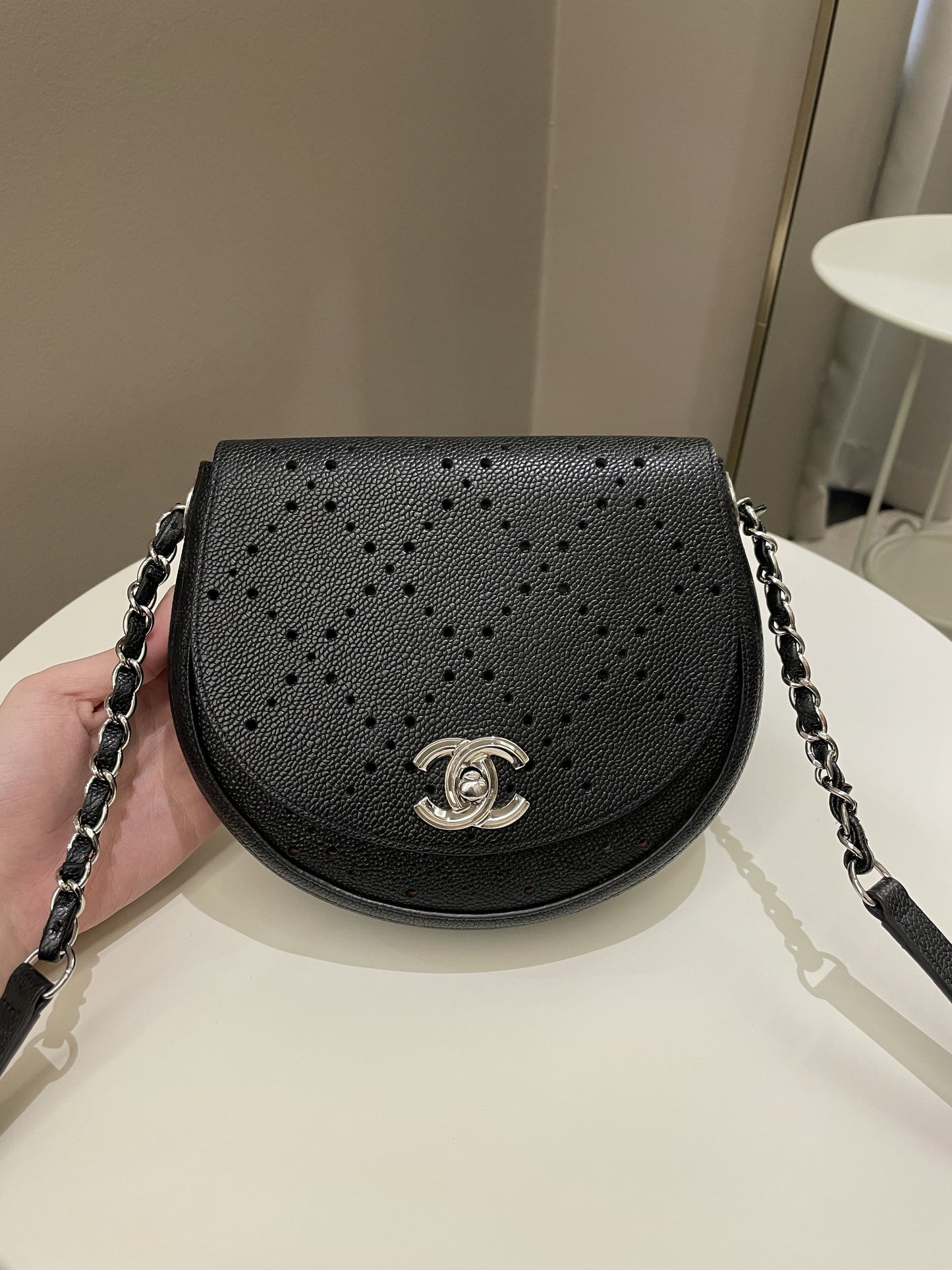 Luxury Chanel Perforated Curve Bag Black Caviar