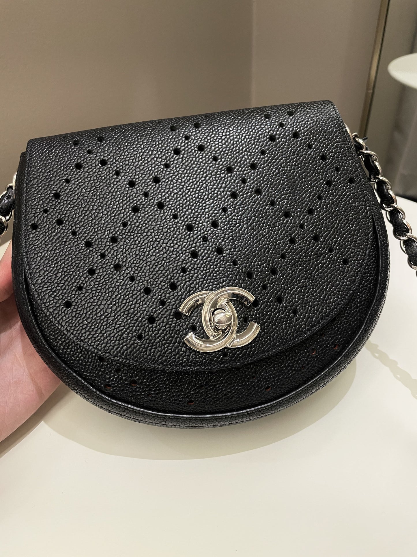 Luxury Chanel Perforated Curve Bag Black Caviar