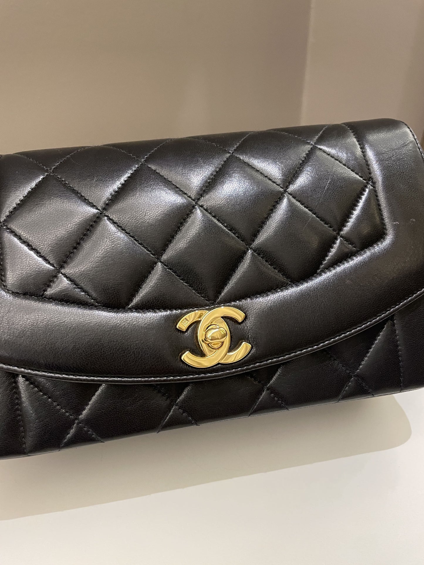 Luxury Chanel Vintage Quilted Diana Flap Bag Black Lambskin