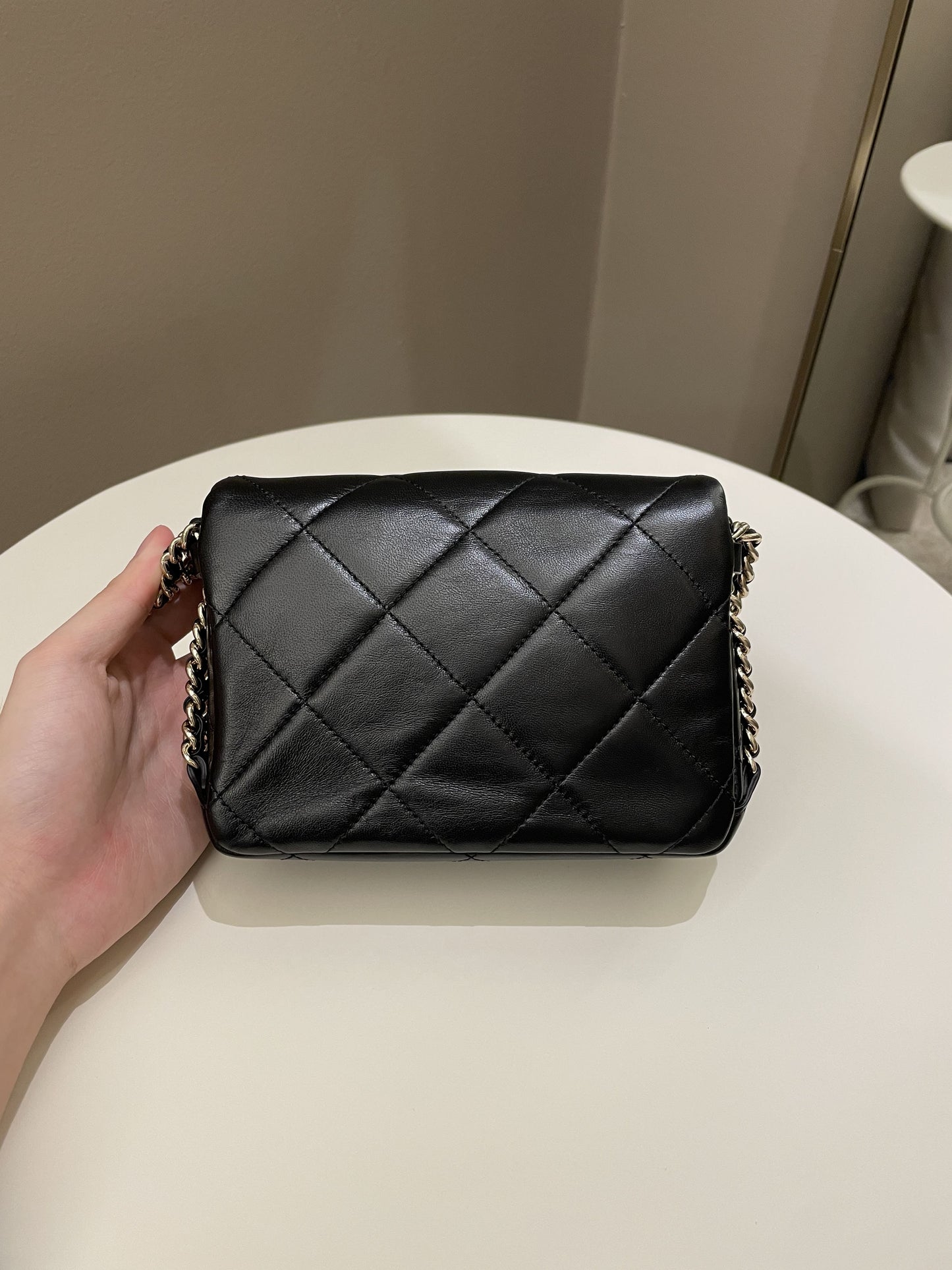 Luxury Chanel Chain Around Shoulder Flap Black Coated Lambskin
