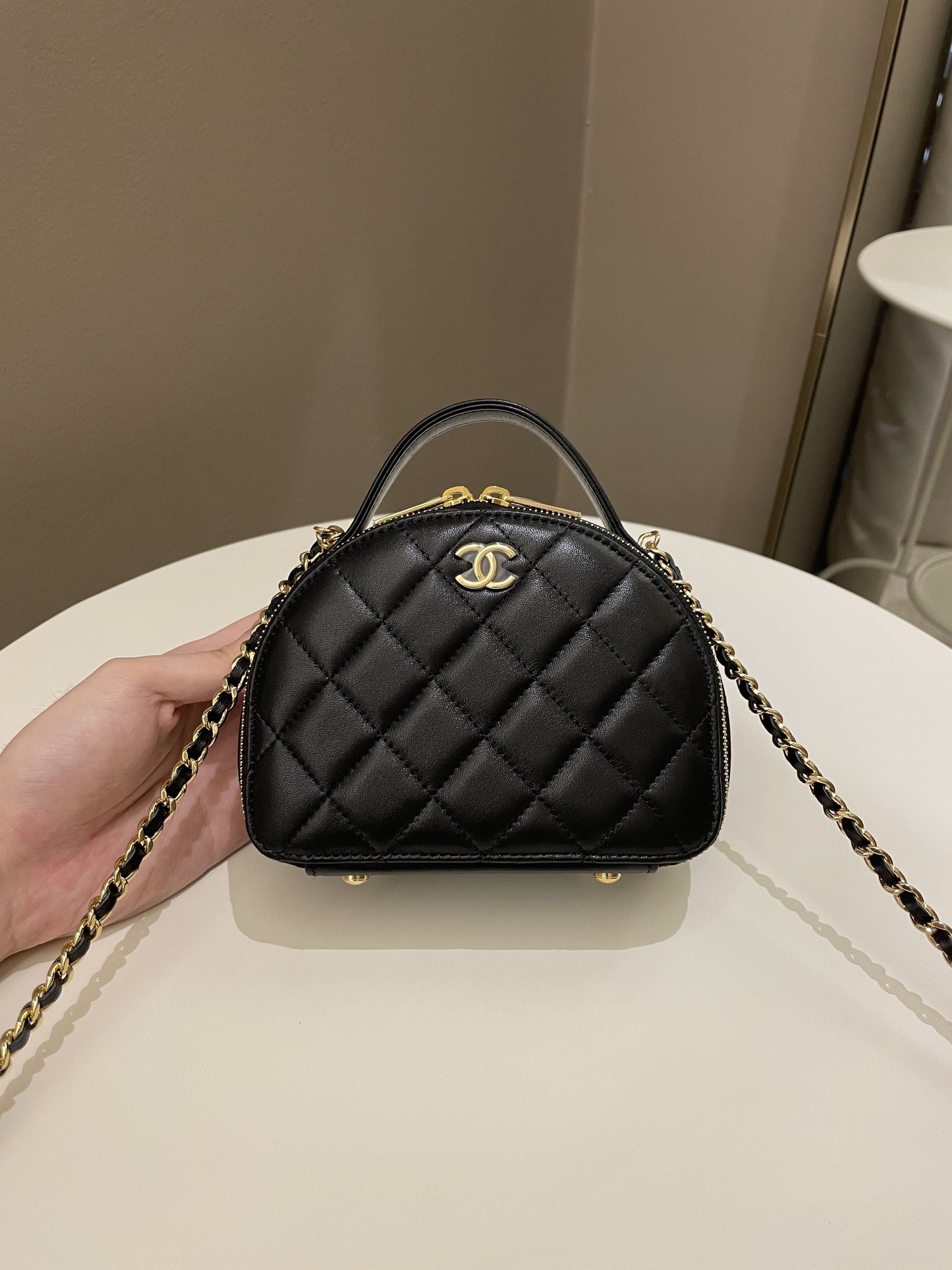 Luxury Chanel 23C Quilted Half Moon Vanity Black Lambskin