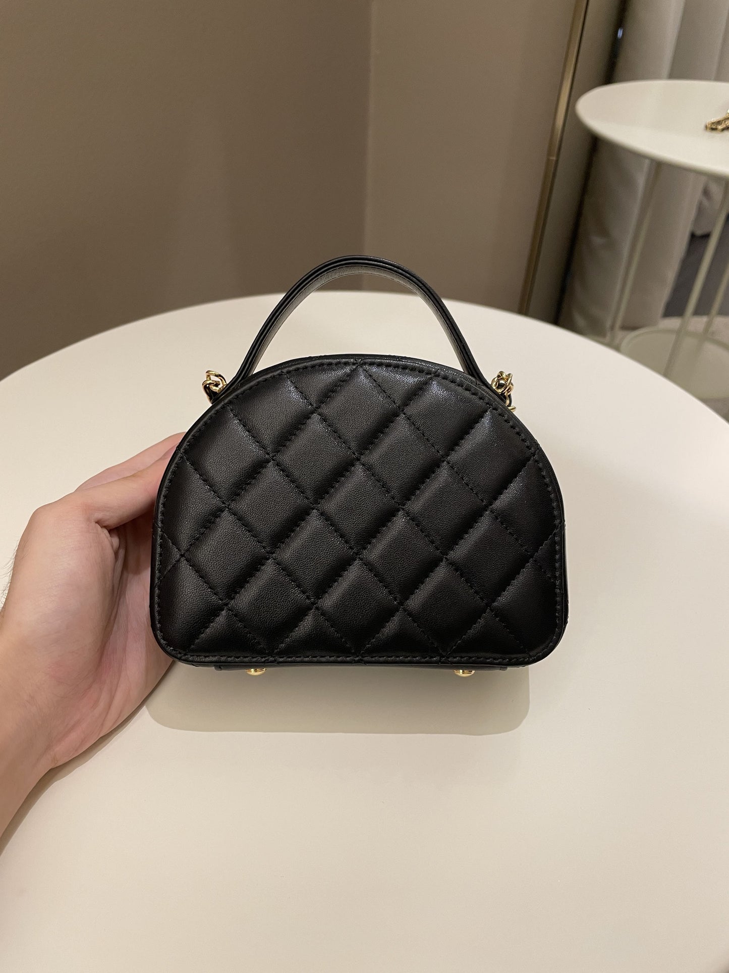 Luxury Chanel 23C Quilted Half Moon Vanity Black Lambskin