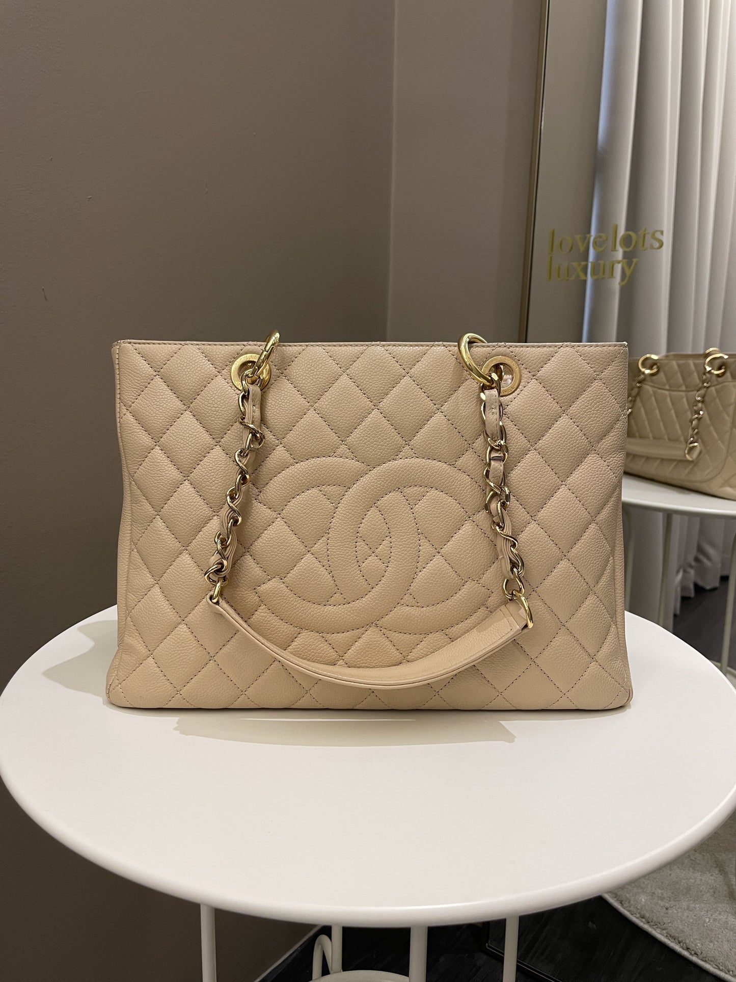 Luxury Chanel Classic Quilted GST Beige Caviar