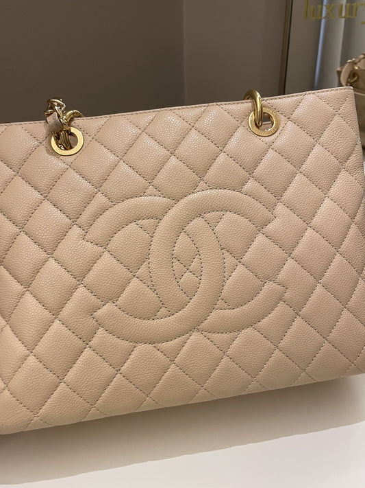 Luxury Chanel Classic Quilted GST Beige Caviar