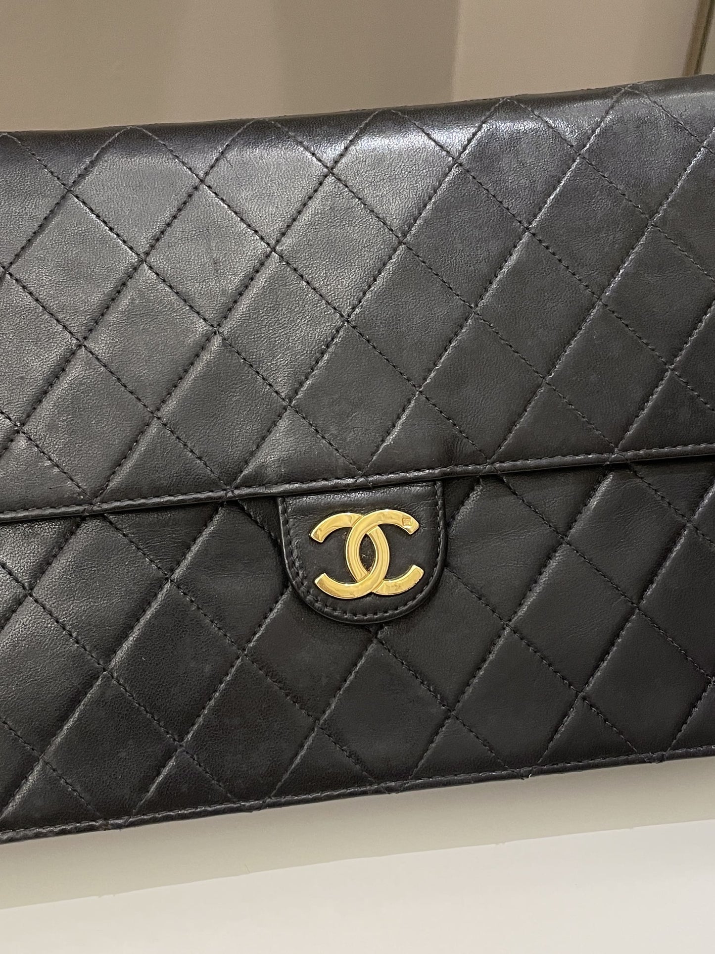 Luxury Chanel Vintage Quilted Flap Bag Black Lambskin