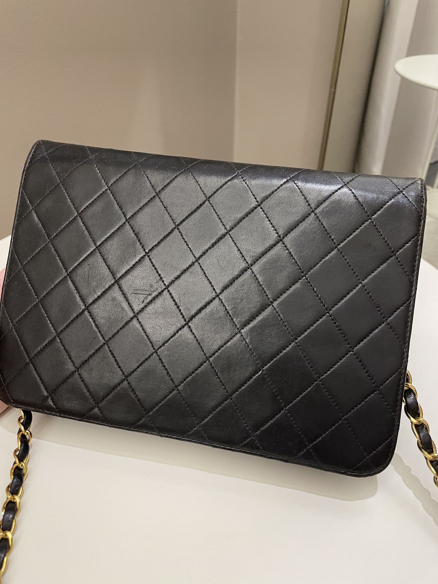 Luxury Chanel Vintage Quilted Flap Bag Black Lambskin