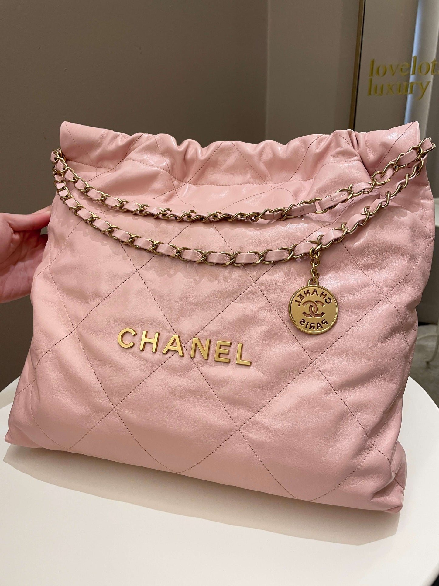 Luxury Chanel 22 Medium Nude Pink Calfskin