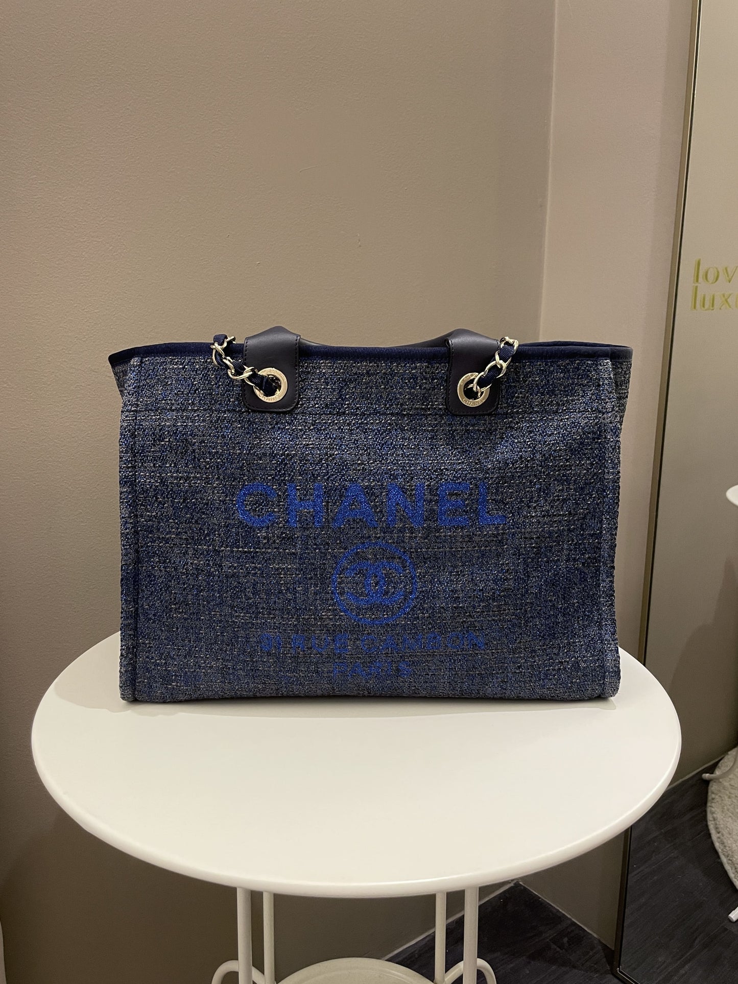 Luxury Chanel Deauville Shopper Tote Navy