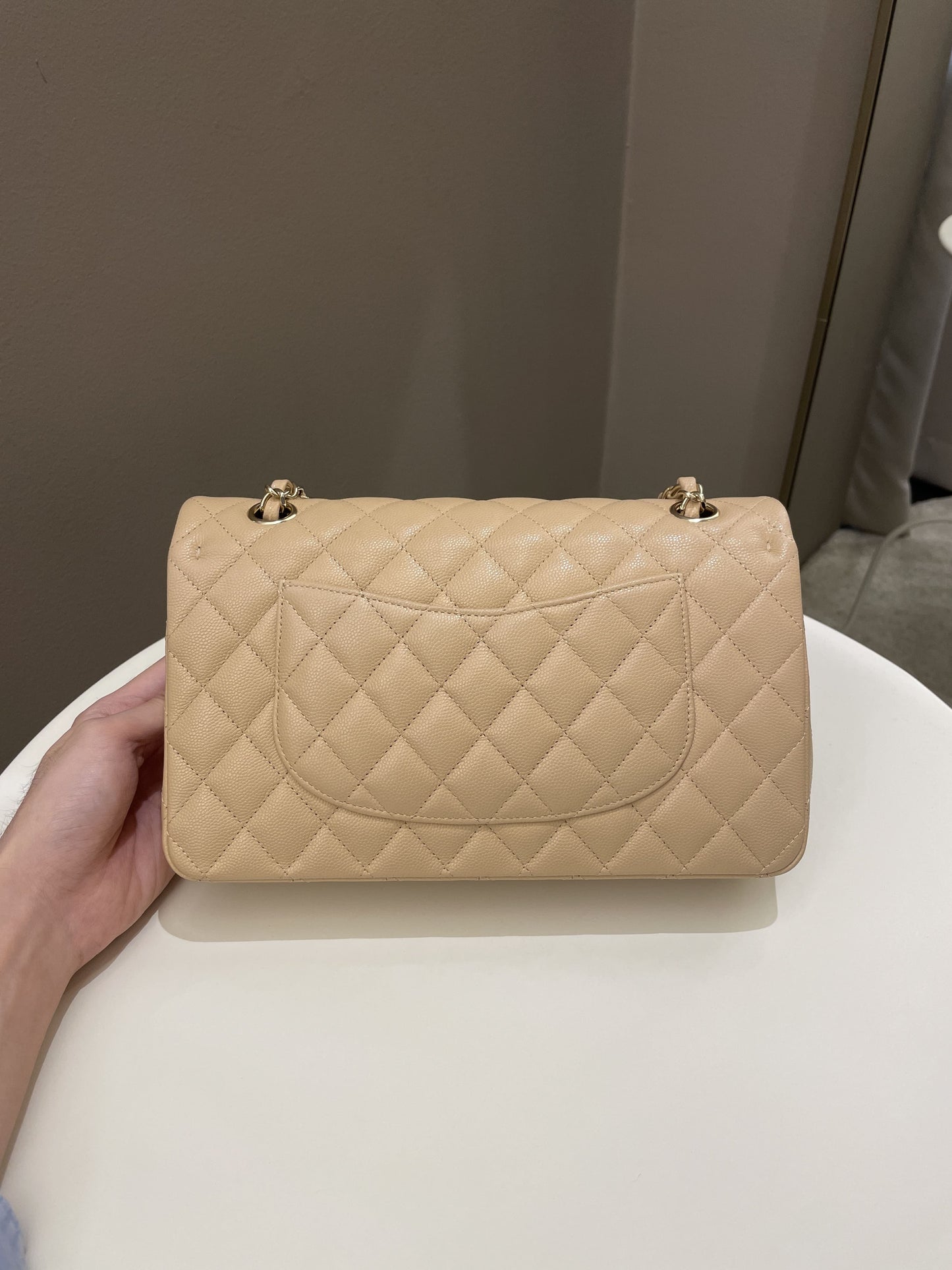 Luxury Chanel Classic Quilted Medium Double Flap Beige Caviar