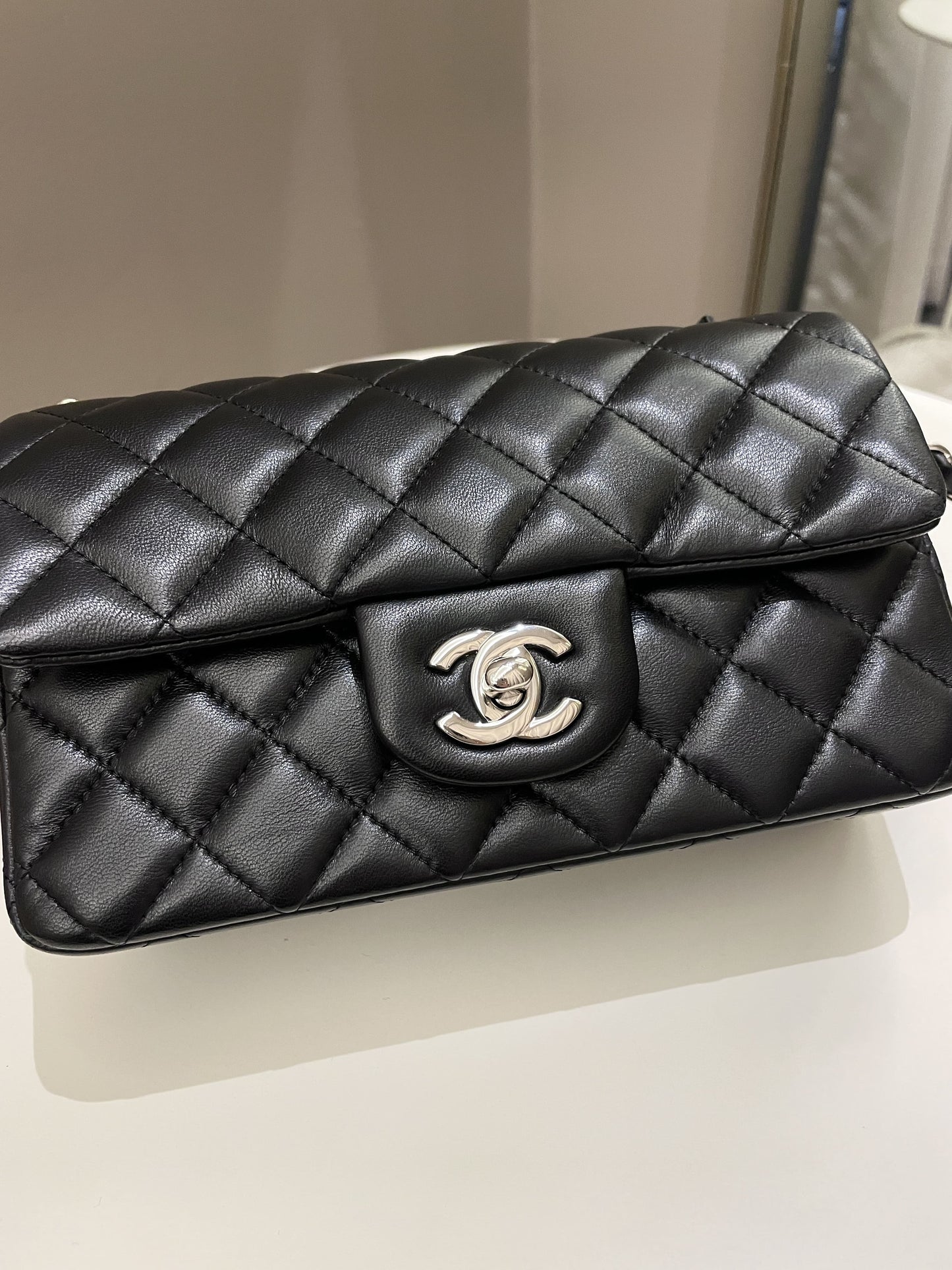 Luxury Chanel Classic Quilted Mini Rectangular Black Lambskin