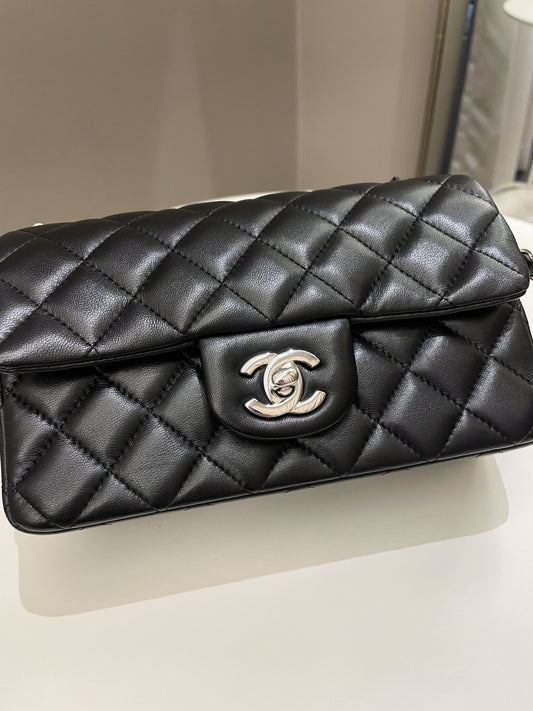 Luxury Chanel Classic Quilted Mini Rectangular Black Lambskin