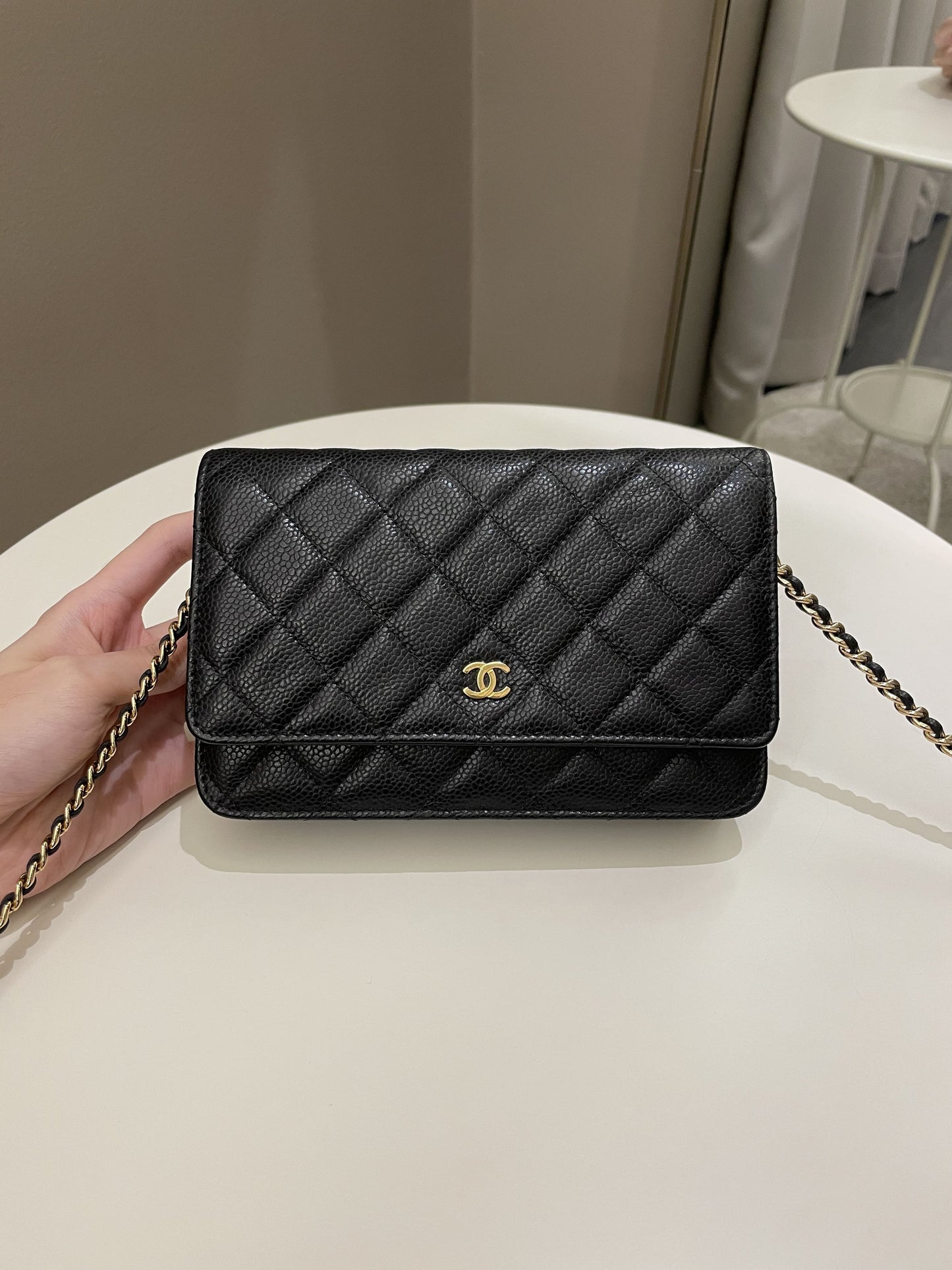 Luxury Chanel Classic Quilted Wallet on Chain Black Caviar