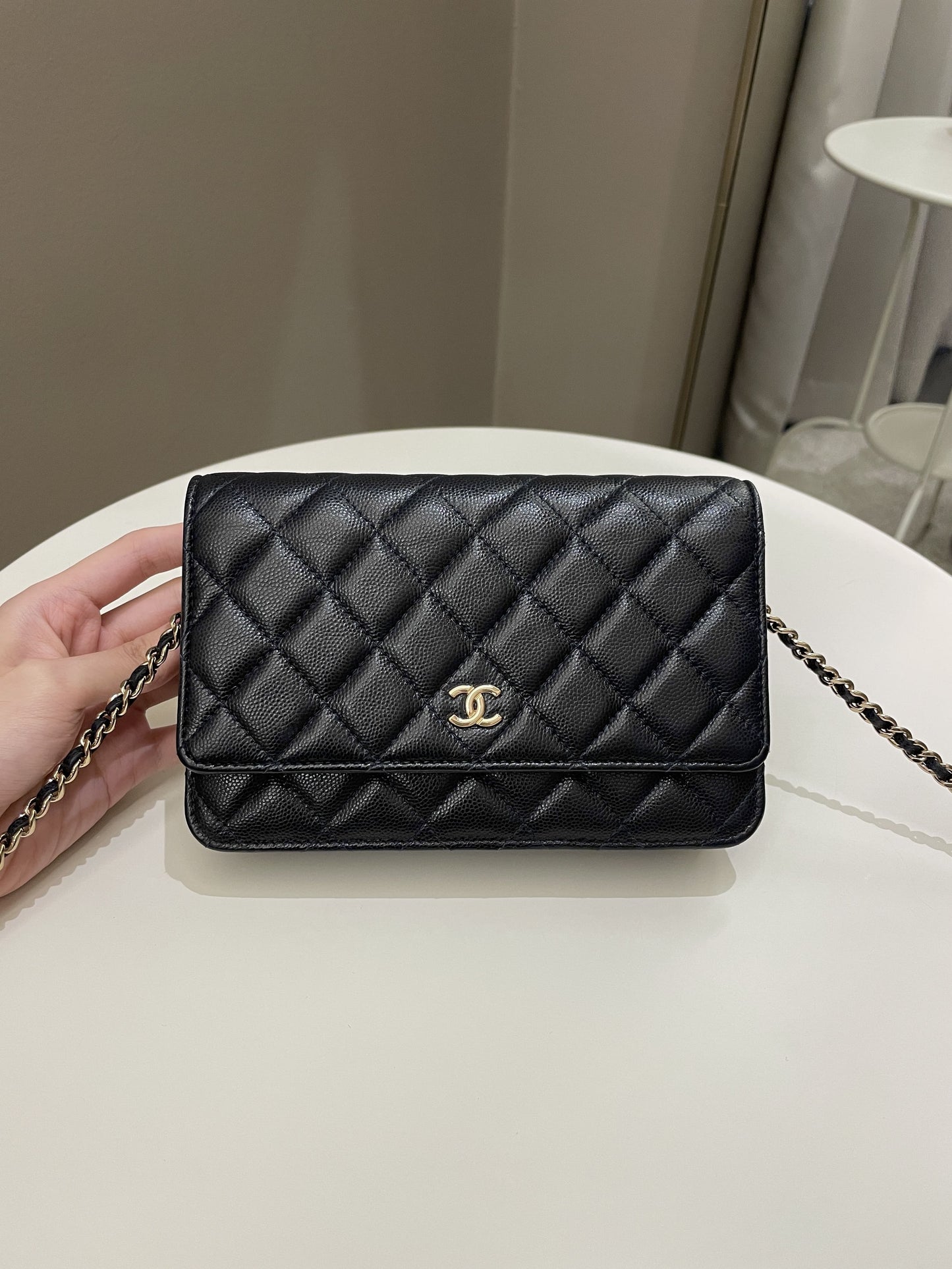 Luxury Chanel Classic Quilted Wallet on Chain Midnight Blue Caviar