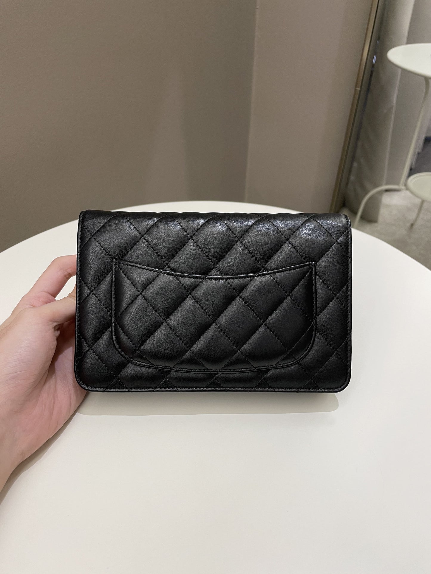 Luxury Chanel Classic Quilted Wallet on Chain Black Lambskin