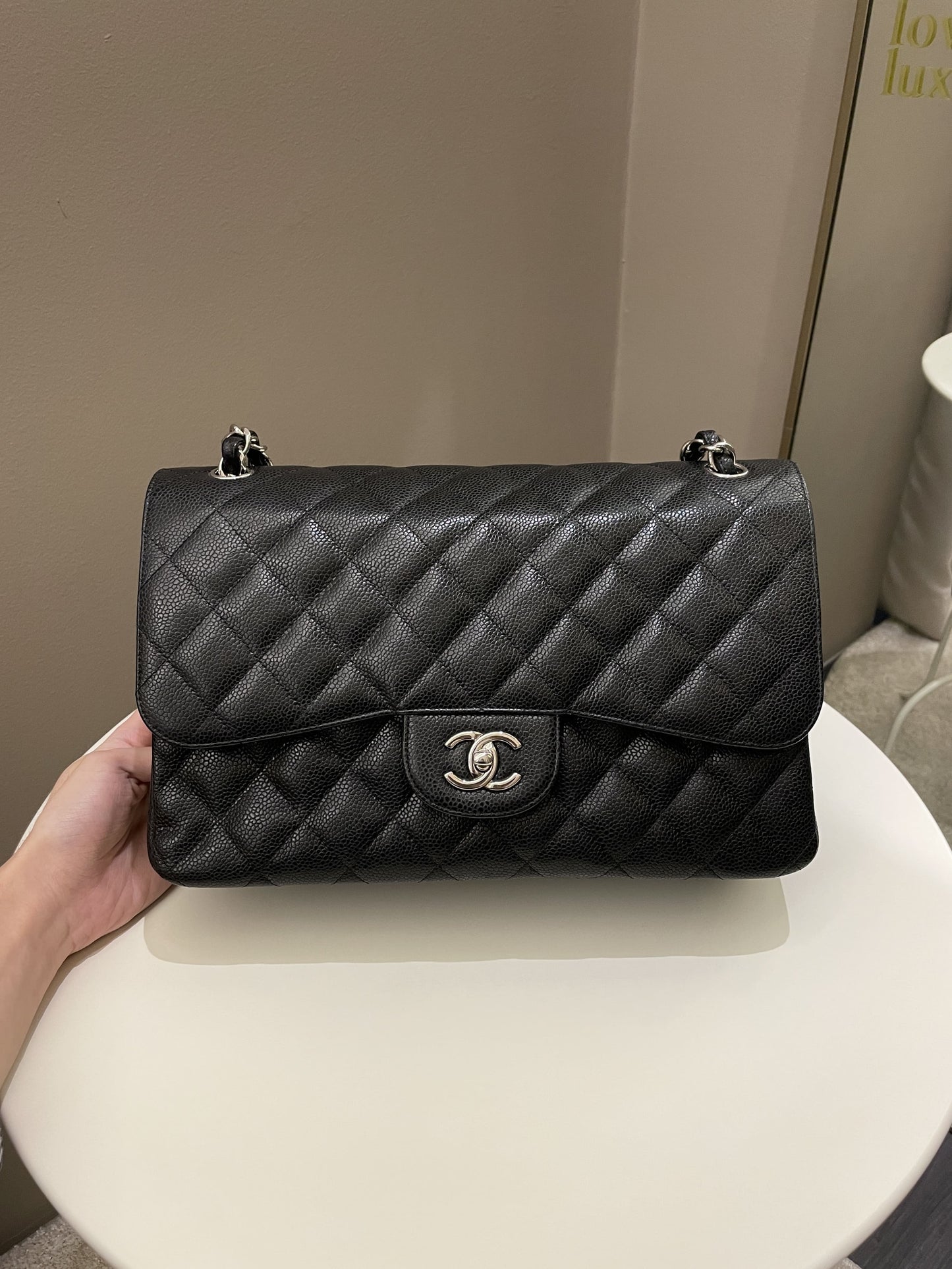 Luxury Chanel Classic Quilted Jumbo Double Flap Black Caviar