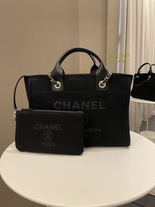 Luxury Chanel Deauville Shopper Tote Black