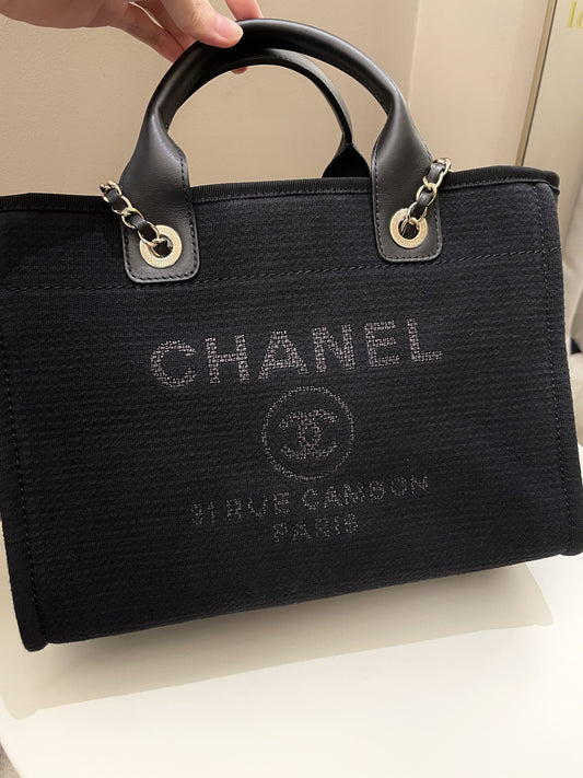 Luxury Chanel Deauville Shopper Tote Black
