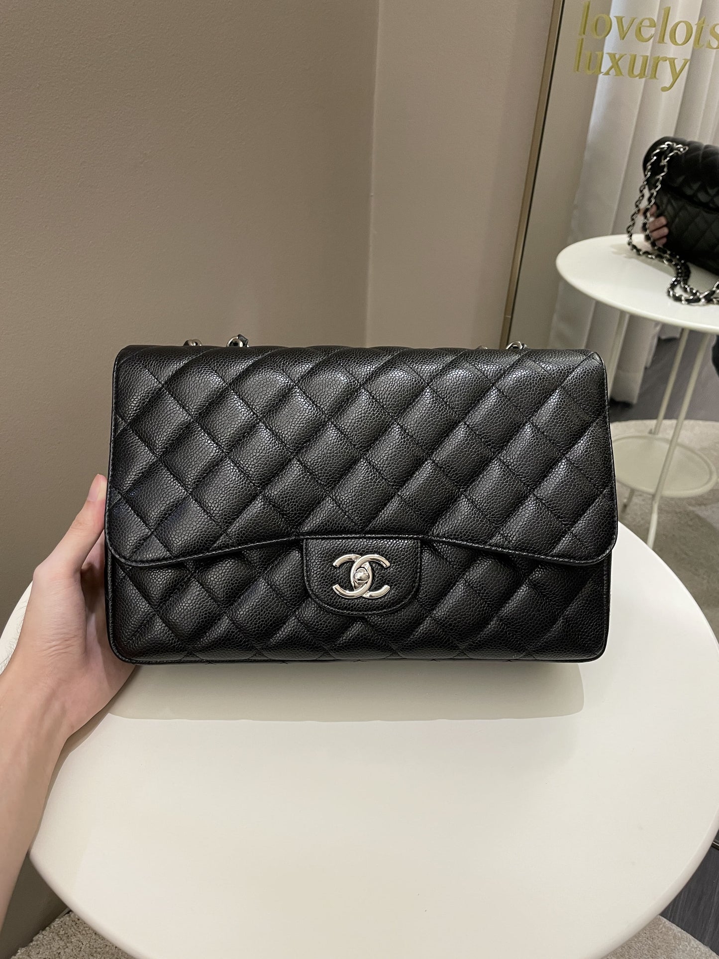 Luxury Chanel Classic Quilted Jumbo Single Flap Black Caviar