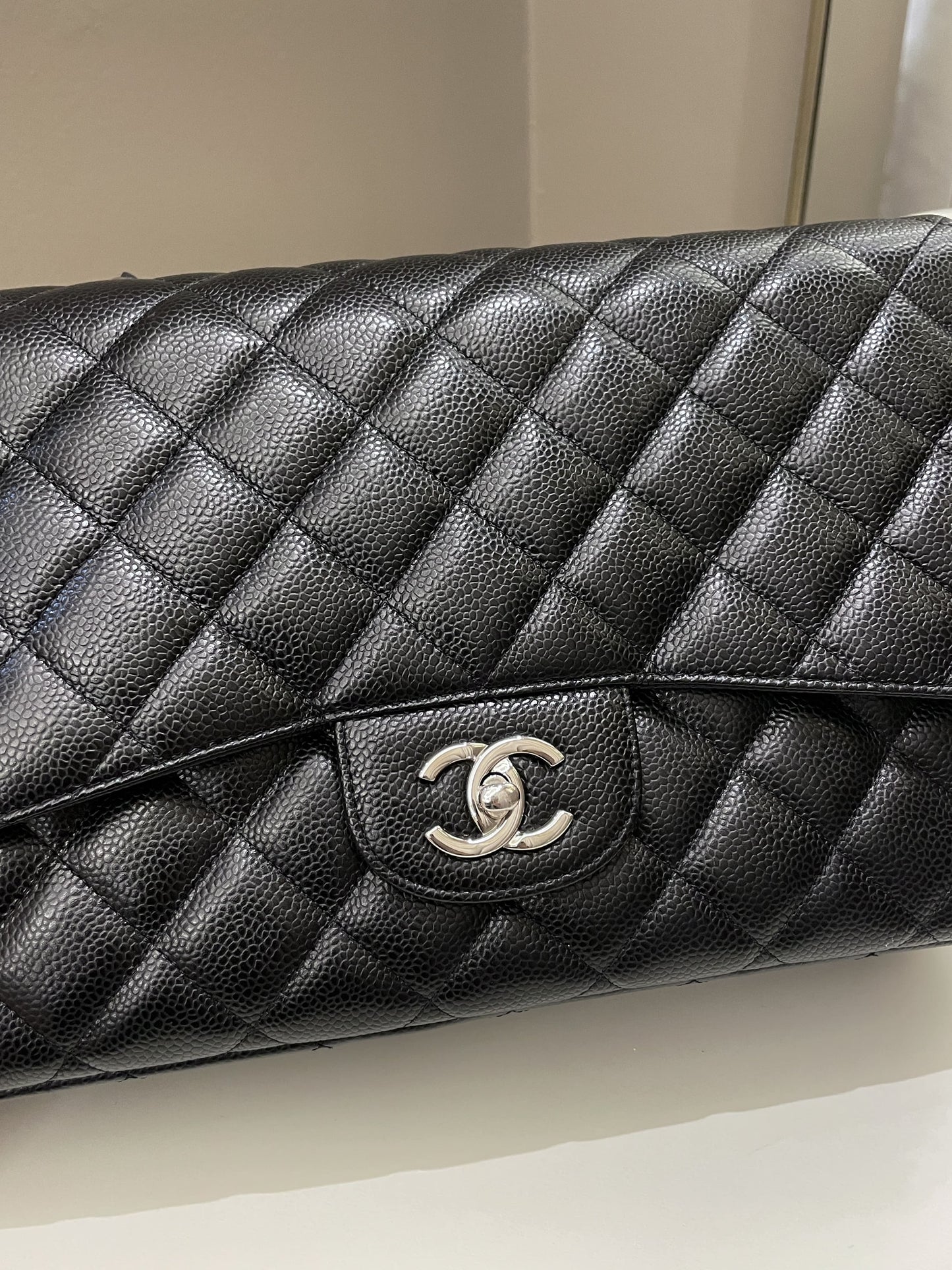Luxury Chanel Classic Quilted Jumbo Single Flap Black Caviar
