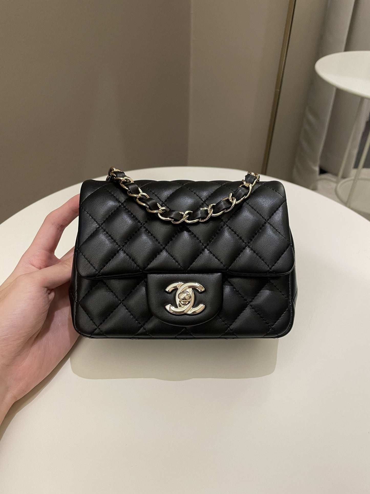 Luxury Chanel Classic Quilted Mini Square Black Lambskin