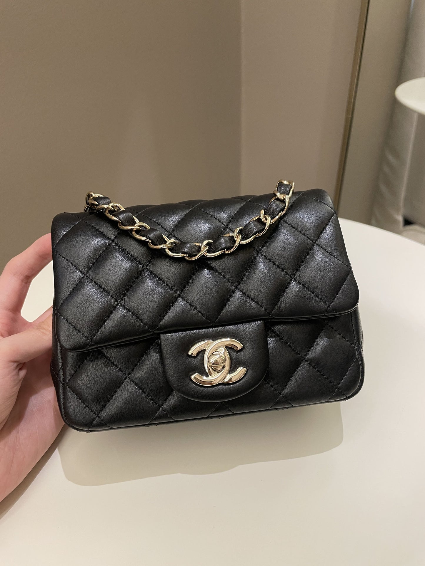 Luxury Chanel Classic Quilted Mini Square Black Lambskin