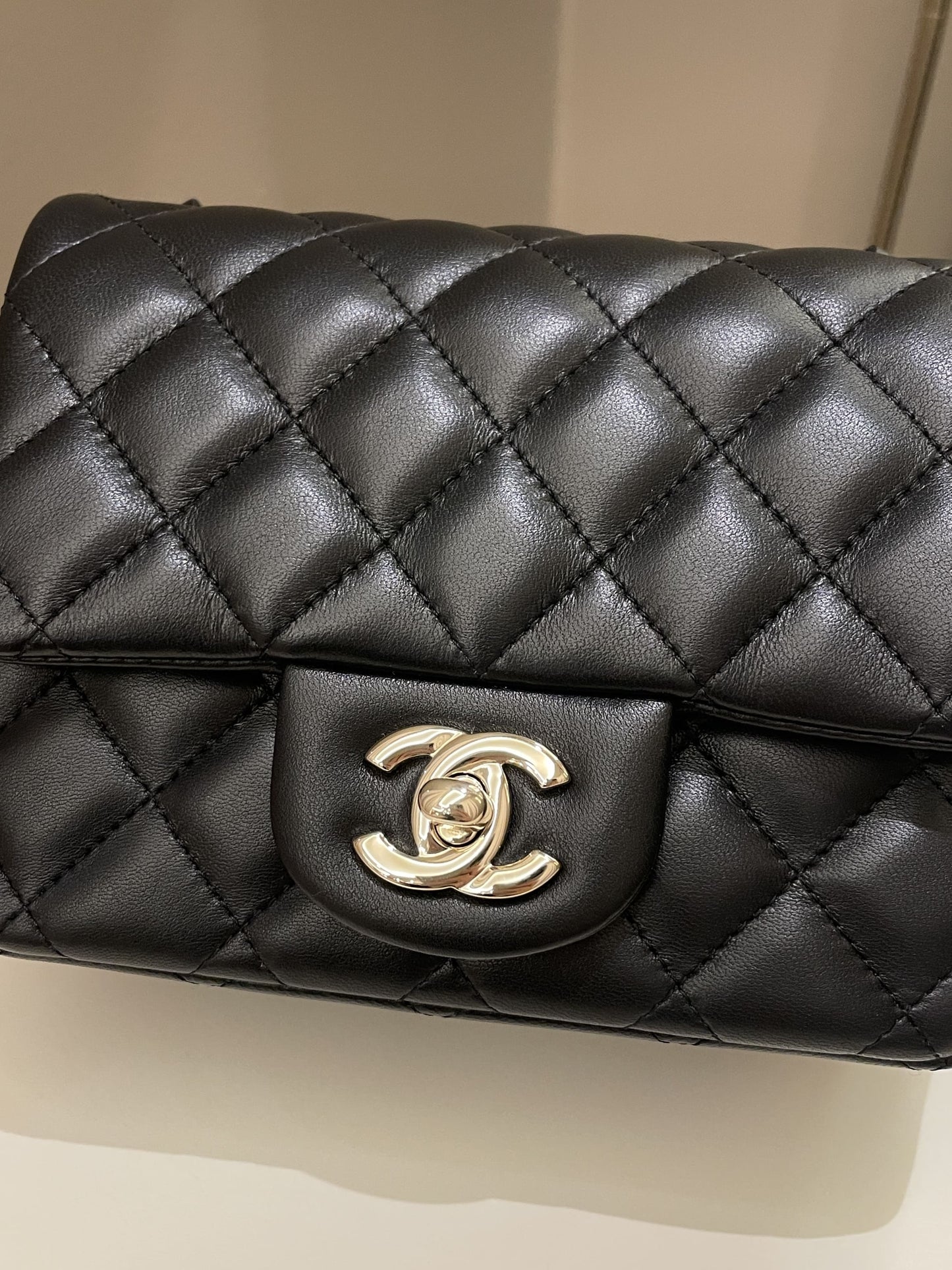 Luxury Chanel Classic Quilted Mini Square Black Lambskin
