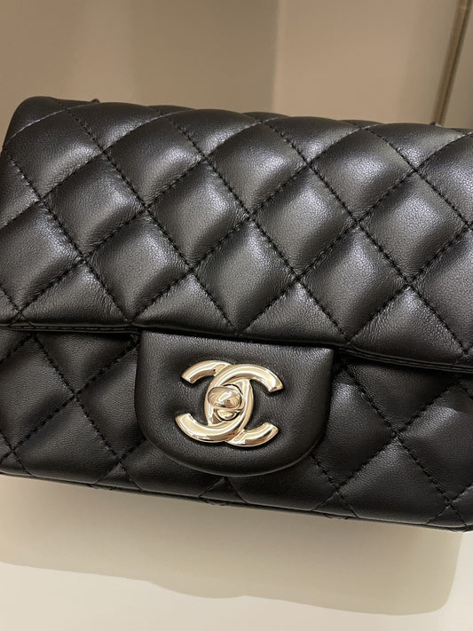 Luxury Chanel Classic Quilted Mini Square Black Lambskin