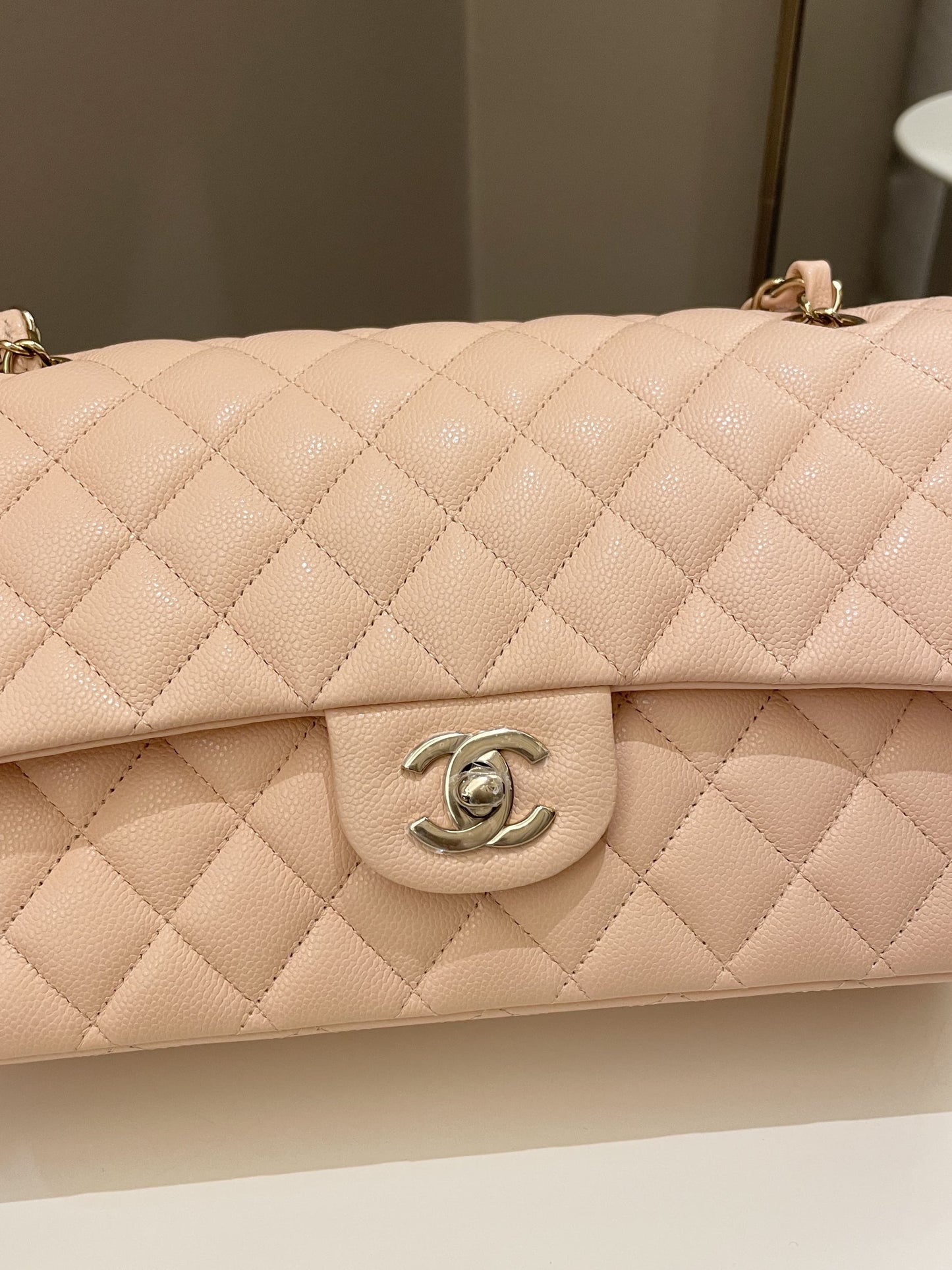 Luxury Chanel Classic Quilted Medium Double Flap Beige Caviar