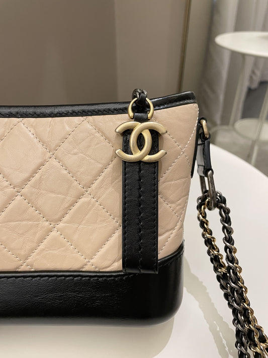 Luxury Chanel Quilted Gabrielle Hobo Beige/ Black Aged Calfskin