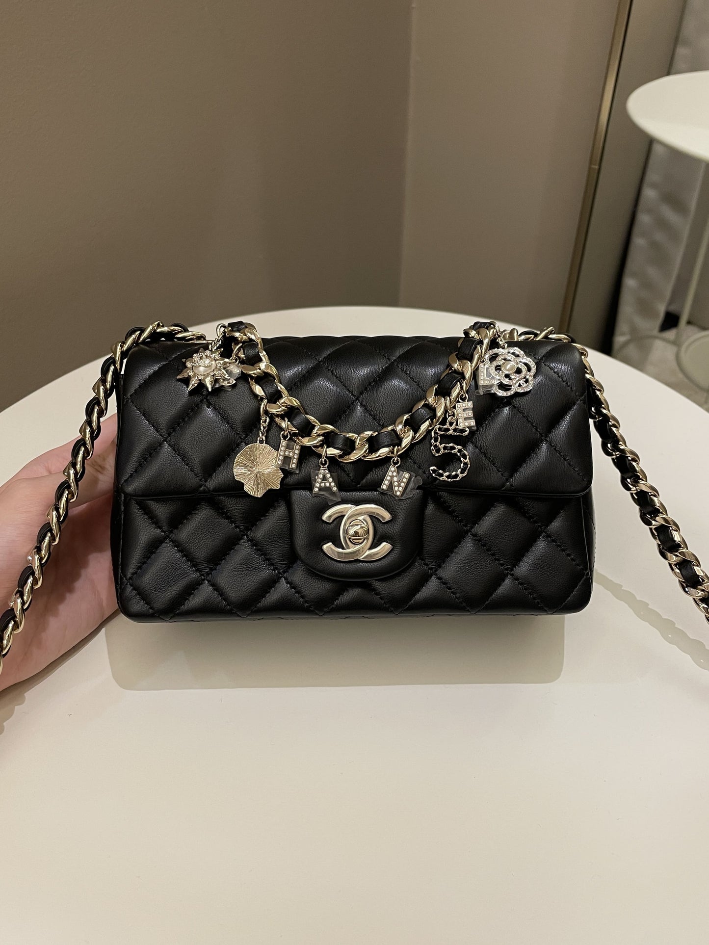 Luxury Chanel Quilted Mini Coco Charms Rectangular Flap Black Lambskin