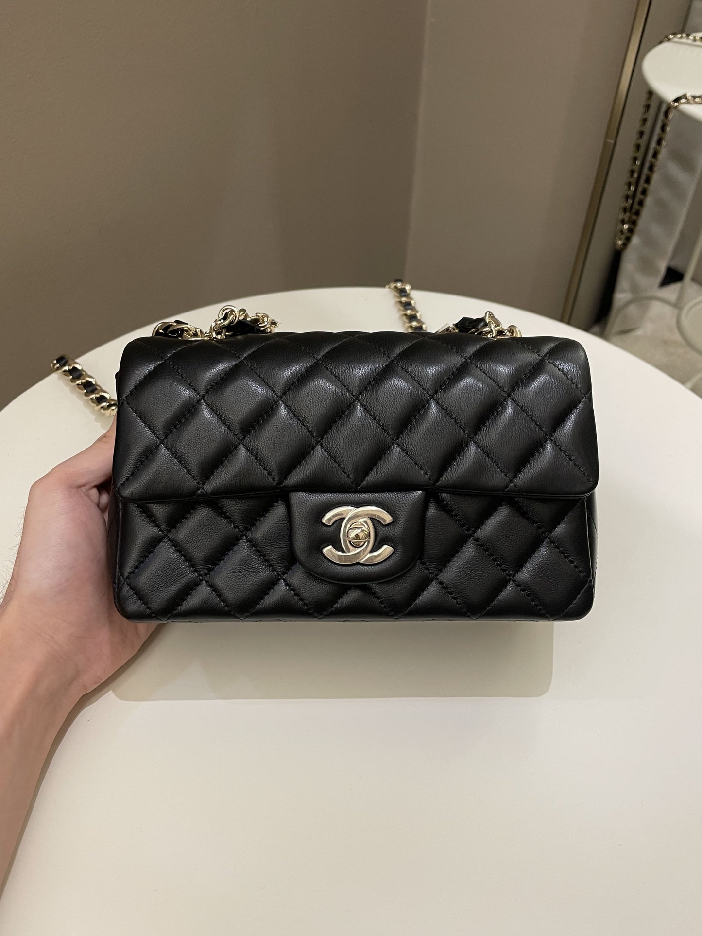 Luxury Chanel Quilted Mini Coco Charms Rectangular Flap Black Lambskin