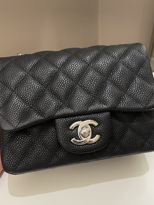 Luxury Chanel Classic Quilted Mini Square Black Caviar
