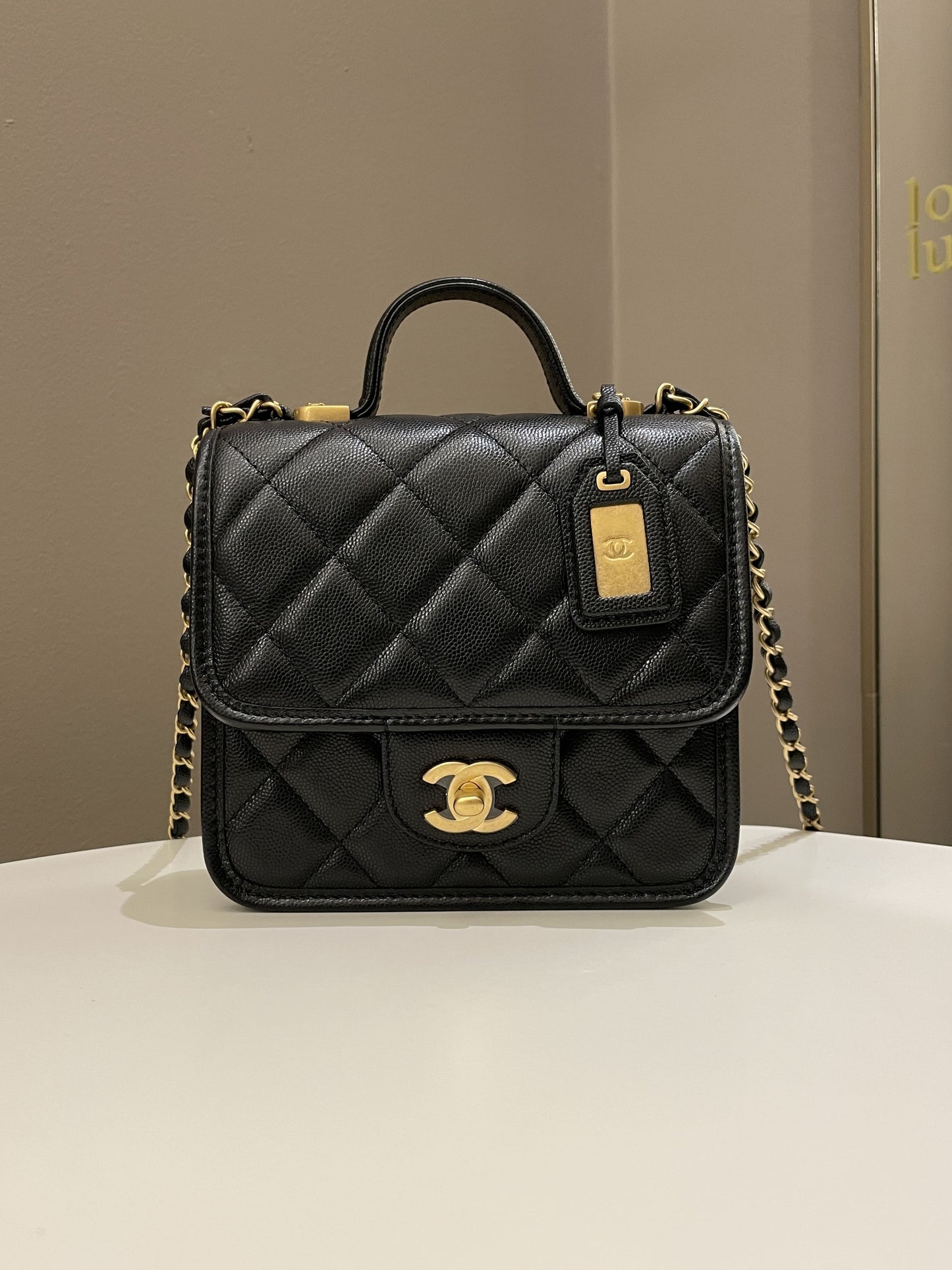 Luxury Chanel 22K Flap with Top Handle Black Caviar