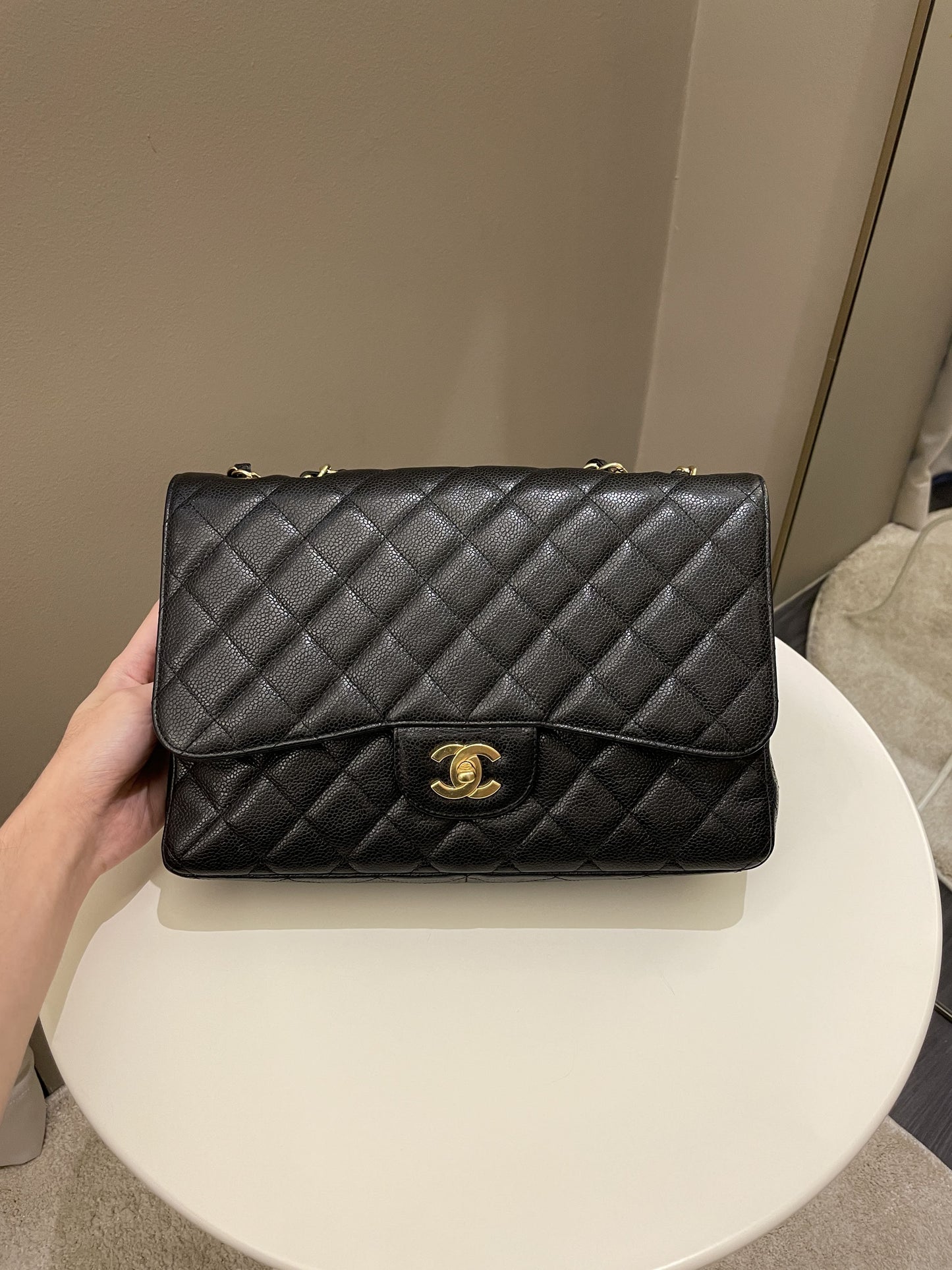 Luxury Chanel Classic Quilted Jumbo Single Flap Black Caviar