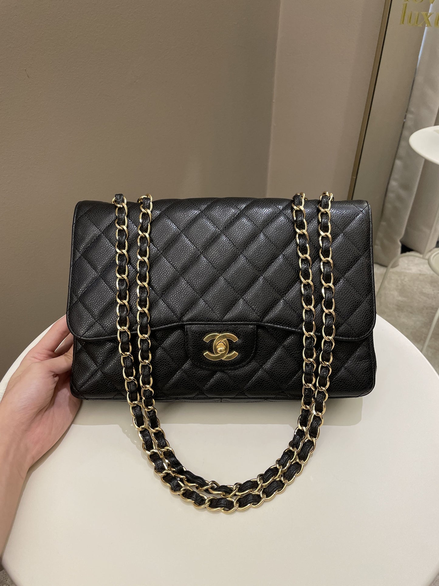 Luxury Chanel Classic Quilted Jumbo Single Flap Black Caviar