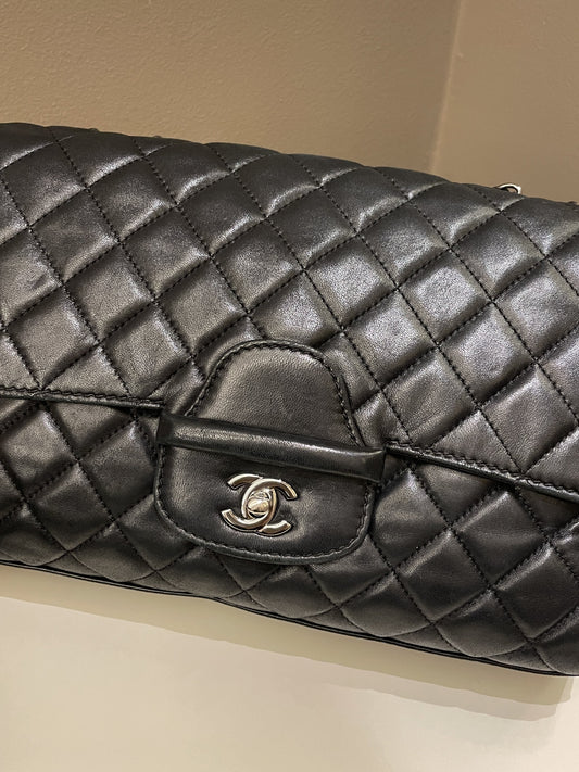 Luxury Chanel Quilted Jumbo Coco Loop Flap  Black Lambskin