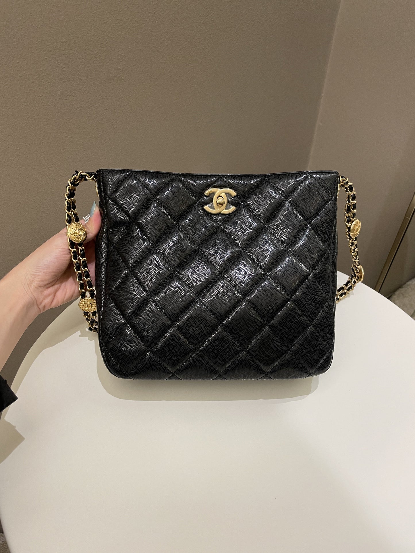 Luxury Chanel 22A Twist Your Button Hobo Bag Black Caviar