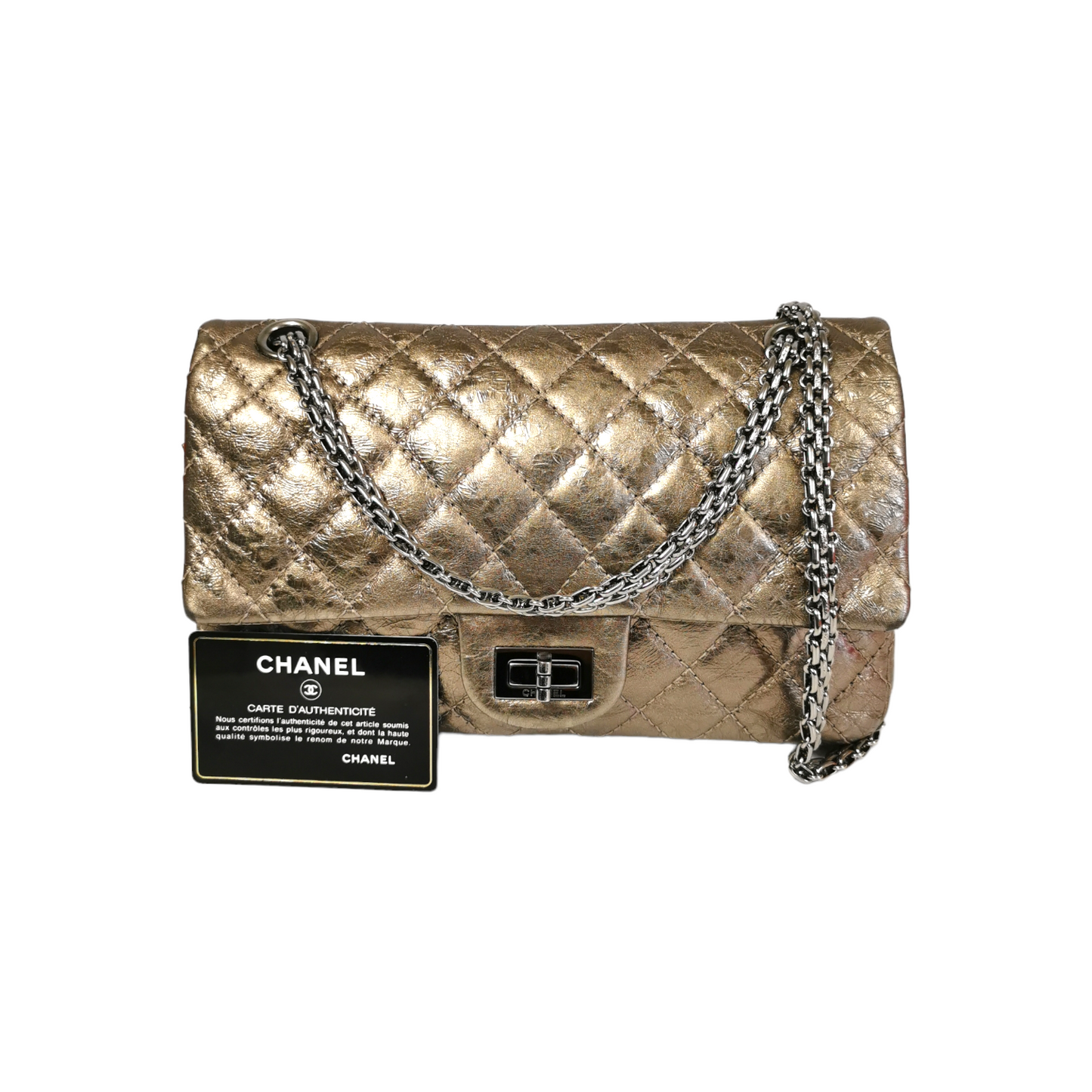 Luxury Chanel 2.55 Reissue Medium Gold Aged Calfskin Silver