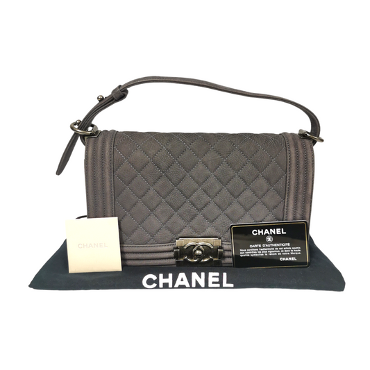Luxury Chanel Boy Medium Grey Suede Ruthenium